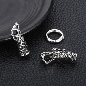 Silver stainless steel dragon head clasp and connector for DIY leather cord bracelets