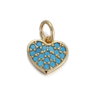 Golden heart pendant charm with turquoise blue beads for DIY jewelry making and necklaces