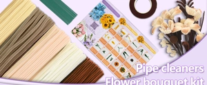 Detailed DIY pipe cleaners flower kit including multi-color stems and tutorial guide