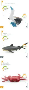 Realistic Blue Footed Booby, Tiger Shark and Crab models for ocean animal education