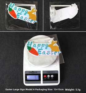 Easter Happy Easter cake topper with rabbit and carrot patterns in clear packaging
