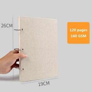 Linen texture 32K sketchbook with 160GSM paper and 3-ring metal binder mechanism