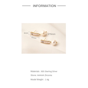 Elegant S925 silver earrings with AAAAA zirconia and 6mm white shell pearl studs