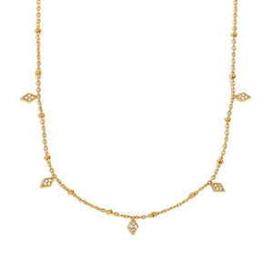 Elegant 18K gold plated stainless steel necklace with five diamond-set rhombus pendants