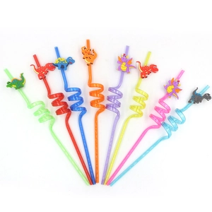 Pailles À Boire Dinosaure Dessin Animé Réutilisables Plastique PET Spirale Pailles Décoratives Pour Anniversaire Enfants