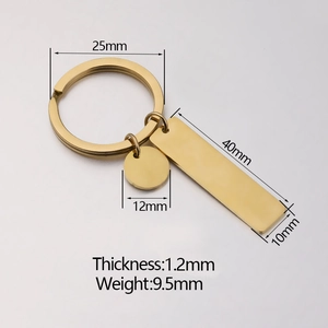 Gold stainless steel keychain set with rectangular and round charms for DIY engraving