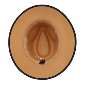 Internal detail of a wide-brim fedora hat with sweatband and adjustable string