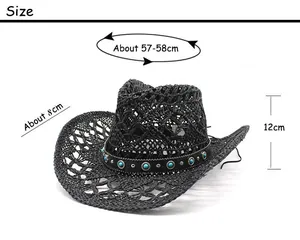 Size chart showing 57-58cm head circumference for the woven straw cowboy hat