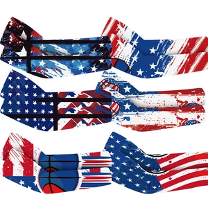 Outdoor sun protection arm sleeves with US flag and basketball prints for cycling and sports