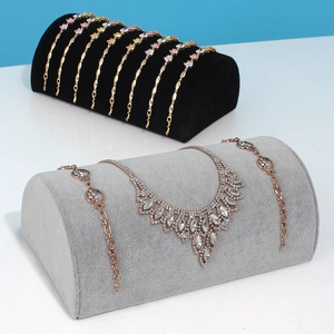 Velvet semicircular pillow stand for necklace and bracelet jewelry display and storage