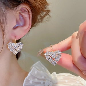 French style gold heart hoop earrings with pavé cubic zirconia for an elegant sparkling look