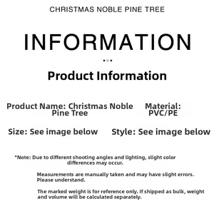 Detail specifications of mini Christmas Noble Pine Tree made of durable PVC and PE material