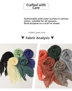 Detail of lightweight breathable cotton linen scarves with fringe edges in various colors