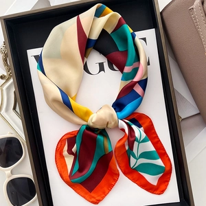 Women Square Scarf Satin Polyester Satin Feel Floral Geometric Print Color Block Fashion All Match Decorative Neckerchief