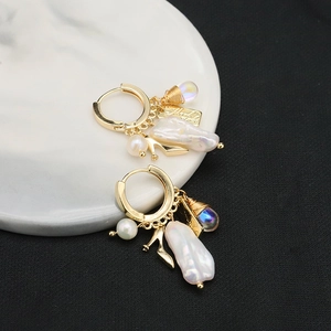 Artificial Baroque Pearl Hoop Earrings With 925 Sterling Silver Earring Post High Heel Charm Vintage Gold Plated Jewelry For Women