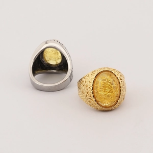Vintage Viking rune rings in gold and silver finish with yellow cracked stone inlay