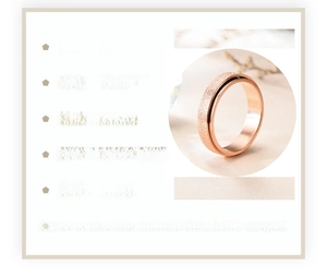 Detail of 6mm moon and star rotatable titanium steel ring with colorful sandblasted finish