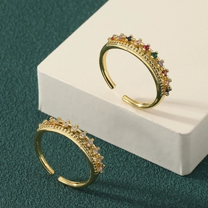 Luxury Copper Gold Plated Zirconia Open Ring For Women Vintage Inlaid Adjustable Ring Fashion Jewelry Party Wedding Accessories