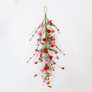 60cm Valentines heart and floral swag with pink hearts and red flowers for wall decor