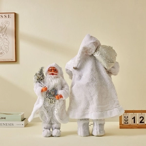 Silver sequin Santa Claus ornaments in two sizes with Nordic plush texture and gift bag