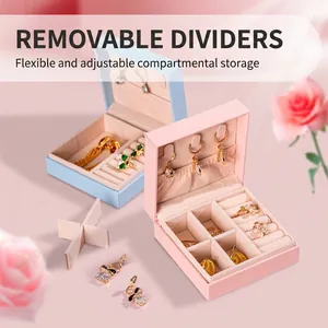 Pink and blue PU leather jewelry organizers with soft velvet lining and removable dividers