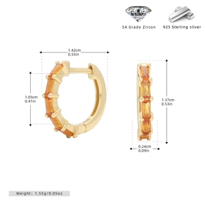 Detailed size specifications for 925 silver gold earrings with orange 5A grade zircon