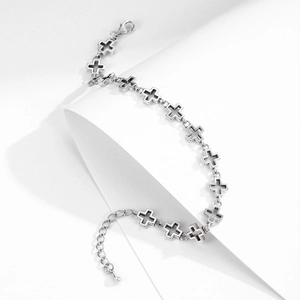 S925 sterling silver bracelet featuring hollow cross links and adjustable lobster clasp