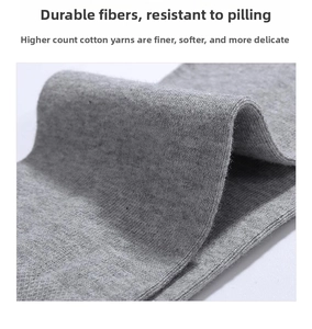 Close-up of thick light gray knitted fabric texture for premium oversized cotton socks