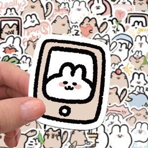 60 pieces of cute cat and bunny cartoon stickers for laptops and journal decoration