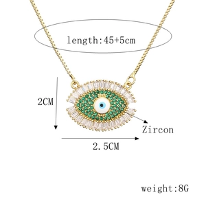 Detailed size specifications for the gold evil eye pendant necklace with green zircons