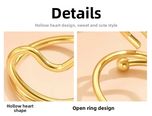 Vue détaillée du design de cœur évidé et de l'anneau ajustable de la bague