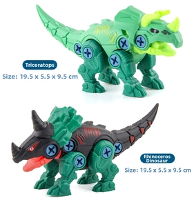 Dettaglio dei dinosauri giocattolo fai-da-te Triceratops e Monoclonius con dimensioni