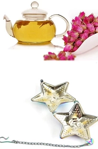 Star-shaped stainless steel tea infusers with smiley face pattern and hanging hooks