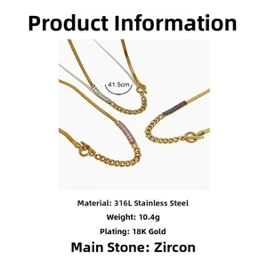 Detailed specs of the 18K gold-plated stainless steel necklace with zircon OT buckle
