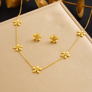 Exquisite Stainless Steel Flower Jewelry For Women Gold Plated Rhinestone Botanical Pendant Necklace Stud Earrings Niche Accessory