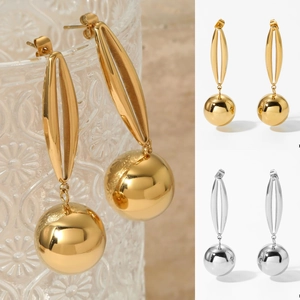 Stainless Steel Ball Drop Earrings For Women Modern Hollow Oval Geometric Fashion Jewelry With Stainless Steel Earring Post