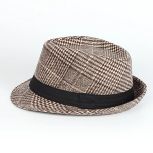 Classic British plaid wool fedora hat for men in vintage brown check pattern