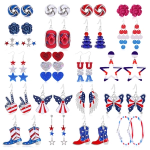 Patriotic American Flag Earrings Zinc Alloy Enamel Rhinestone Stars Stripes Independence Day Fashion Jewelry For Women