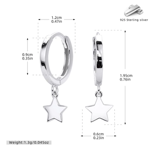 Detailed size specifications and weight for the S925 sterling silver star drop earrings