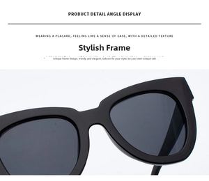 Detailed close-up of the bridge and frame construction of black cat eye sunglasses