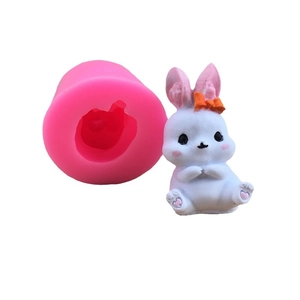 3D rabbit with bow tie silicone mold for DIY candles and chocolate crafts