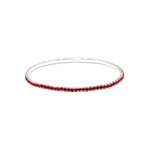 Macro shot of 2.0mm red crystal rhinestone stretch bracelet with silver setting