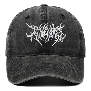 Washed Cotton Baseball Cap Vintage Distressed Gothic Letter Embroidery Streetwear Hat Adjustable Metal Buckle
