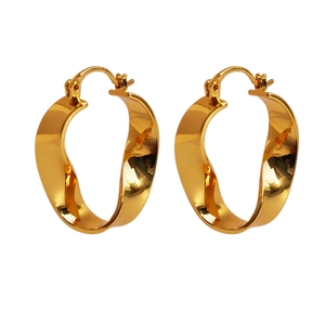 Minimalist gold twisted hoop earrings with a modern irregular geometric spiral design