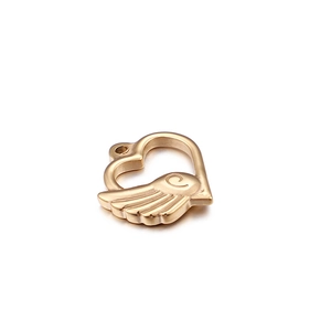 Golden stainless steel hollow heart pendant with wings for DIY jewelry making