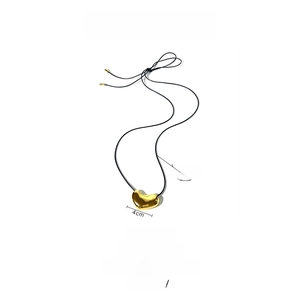 Detailed spec sheet of 14K gold plated irregular pendant necklace with 141.7cm leather cord