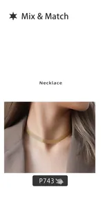 Close-up of a minimalist gold textured choker necklace styled with a brown blazer