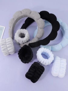 Microfiber cloud sponge headband and wristband set for face washing in four colors