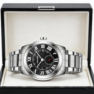 Dedima silver men's watch with Roman numerals and black dial in gift box