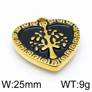 Detail of golden heart pendant with tree of life design and 25mm width measurement